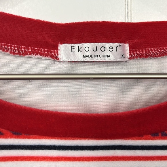 Ekouaer Womens Christmas Pajamas XL Red White Black Reindeer Trees Stripe Soft - Picture 4 of 16